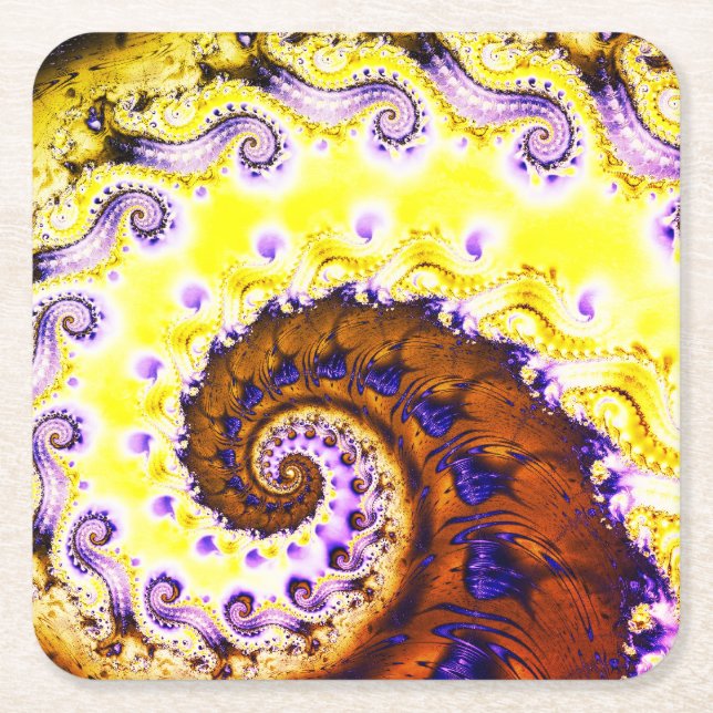 Abstract Swirl Fractal Art Square Paper Coaster (Front)