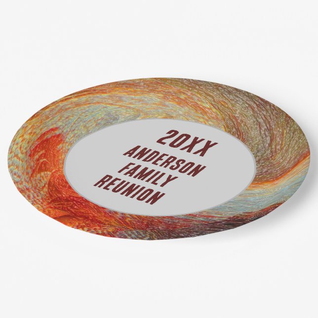 Abstract Swirl Groovy Annual Family Reunion Paper Plate (Angled)