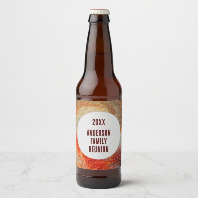 Abstract Swirl Groovy Vibrant Family Reunion Beer Bottle Label (Front)