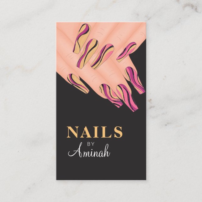 Abstract Swirl Hands Nail Artist Business Card (Front)