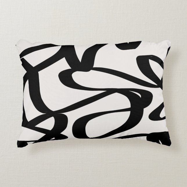 Abstract Swirl Lines Shapes Black And Beige Cream Decorative Cushion (Front)