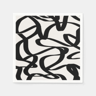 Abstract Swirl Lines Shapes Black And Beige Cream Napkin