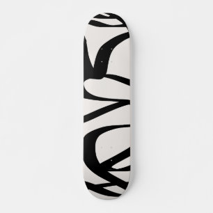 Abstract Swirl Lines Shapes Black And Beige Cream Skateboard