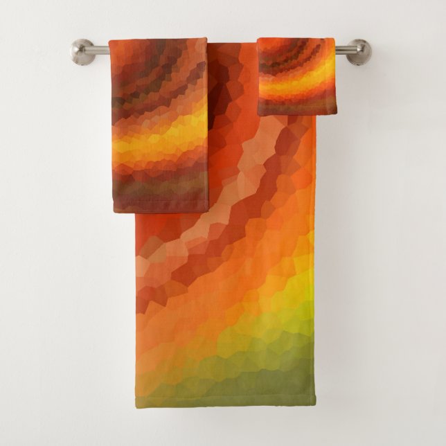Abstract swirl liquid orange brown fire modern pri bath towel set (Insitu)