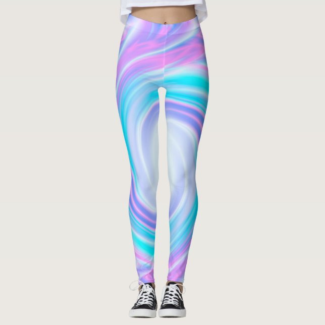 Abstract swirl liquid pastel purple colours print leggings (Front)