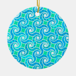 Abstract Swirl pattern - Blue, Jade green & White Ceramic Tree Decoration