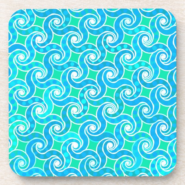 Abstract Swirl pattern - Blue, Jade green & White Coaster (Front)