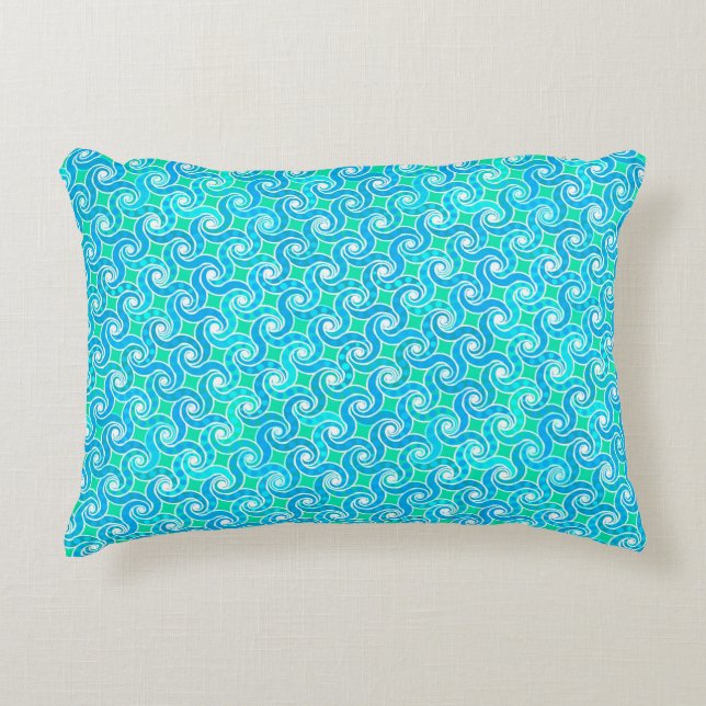 Abstract Swirl pattern - Blue, Jade green & White Decorative Cushion (Front)