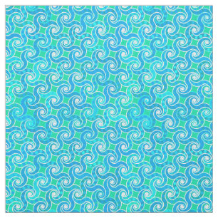 Abstract Swirl pattern - Blue, Jade green & White Fabric