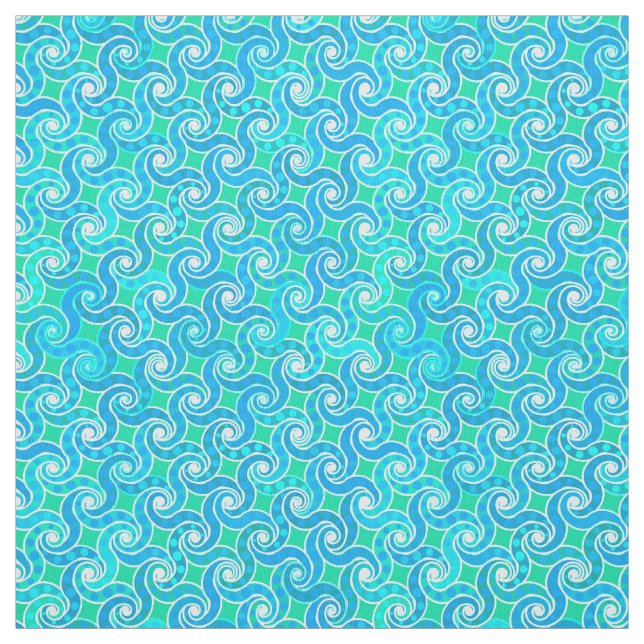 Abstract Swirl pattern - Blue, Jade green & White Fabric (Swatch)