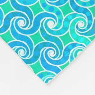 Abstract Swirl pattern - Blue, Jade green & White Fleece Blanket