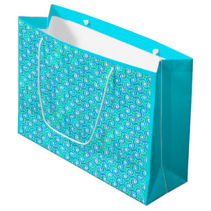 Abstract Swirl pattern - Blue, Jade green & White Large Gift Bag