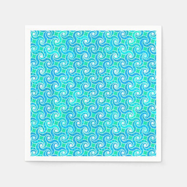 Abstract Swirl pattern - Blue, Jade green & White Napkin (Front)
