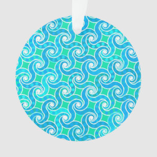 Abstract Swirl pattern - Blue, Jade green & White Ornament