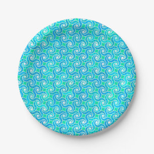 Abstract Swirl pattern - Blue, Jade green & White Paper Plate