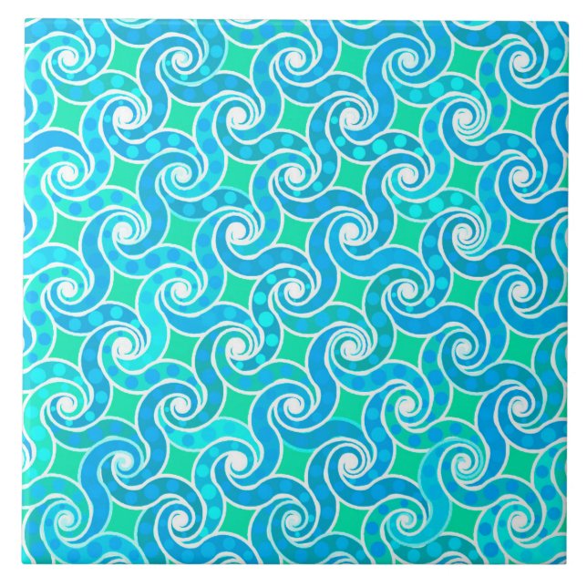 Abstract Swirl pattern - Blue, Jade green & White Tile (Front)