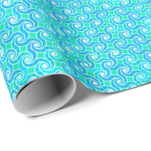 Abstract Swirl pattern - Blue, Jade green & White Wrapping Paper