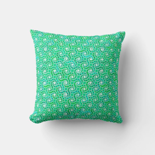 Abstract swirl pattern - shades of jade green cushion (Front)