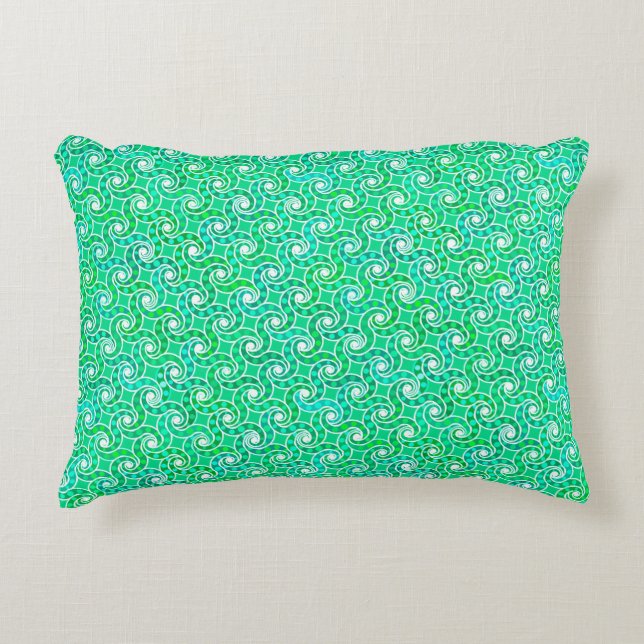 Abstract swirl pattern - shades of jade green decorative cushion (Front)