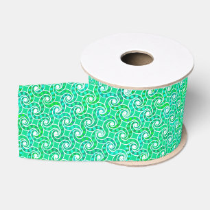 Abstract swirl pattern - shades of jade green grosgrain ribbon