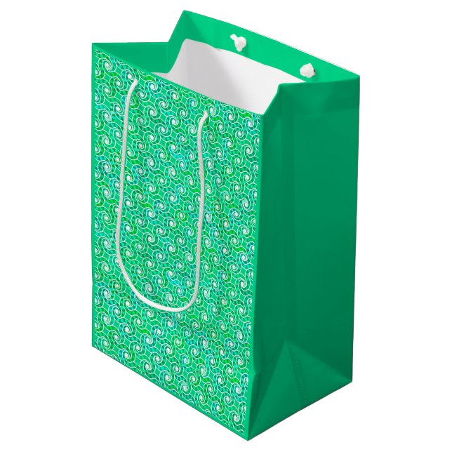 Abstract swirl pattern - shades of jade green medium gift bag (Front Angled)
