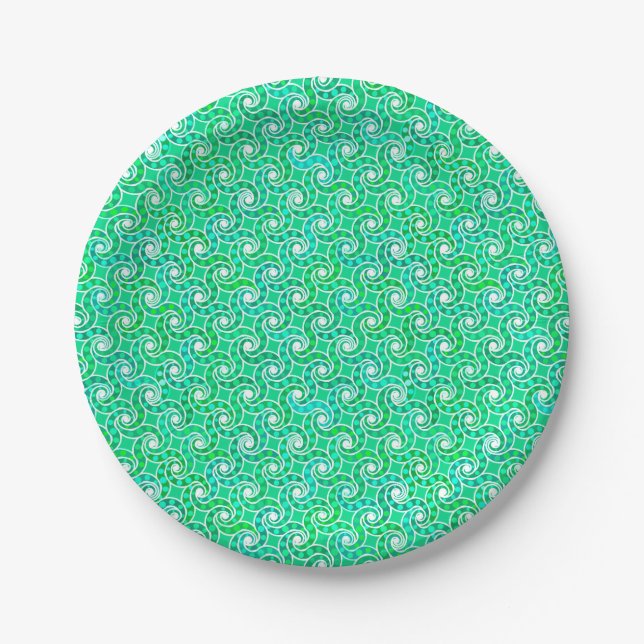 Abstract swirl pattern - shades of jade green paper plate (Front)