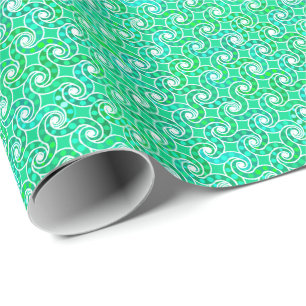 Abstract swirl pattern - shades of jade green wrapping paper