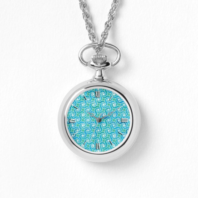 Abstract swirl pattern, turquoise, green, blue watch (Front)