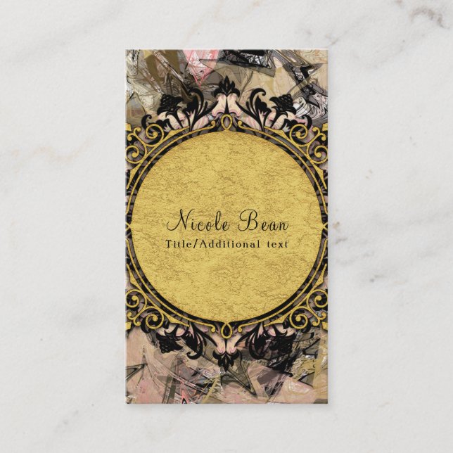 Abstract Swirl Pink Black & Gold Glam Grunge Art Business Card (Front)