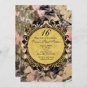 Abstract Swirl Pink Black & Gold Party Invitations