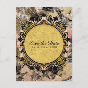 Abstract Swirl Pink Black & Gold Save the Date Announcement Postcard
