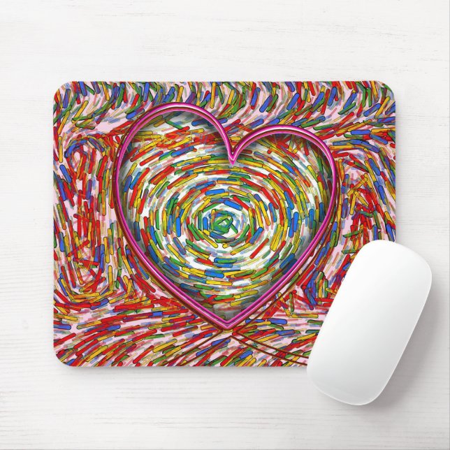 Abstract Swirl Sprinkles Heart Mouse Mat (With Mouse)