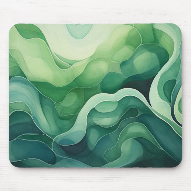 Abstract Swirled Shades of Green  Mouse Mat (Front)