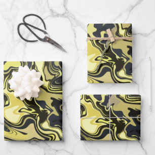 Abstract Swirling Art in Golden and Black Tones Wrapping Paper Sheet