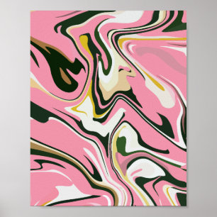 Abstract Swirling art with Pink, white and black Poster
