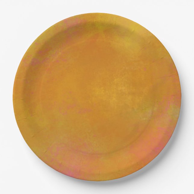 Abstract Swirling Colours in Orange Yellow and Pin Paper Plate (Front)