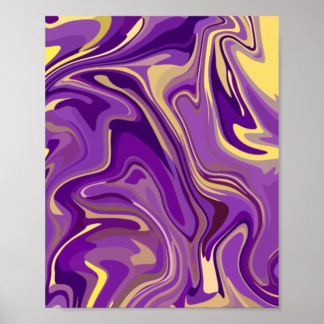 Abstract Swirling Marble Design in Purple & Yellow Poster (Front)
