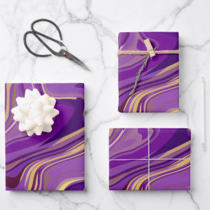 Abstract Swirling Marble Design in Purple & Yellow Wrapping Paper Sheet
