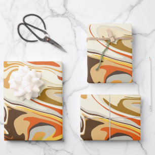 Abstract Swirling Orange and Beige Design Wrapping Paper Sheet