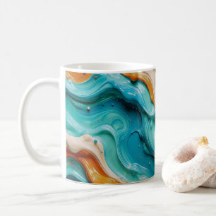 Abstract Swirling Teal and Orange Glossy Fluid Coffee Mug