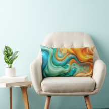 Abstract Swirling Teal and Orange Glossy Fluid Spl