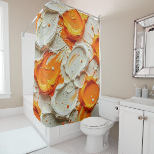 Abstract Swirling Teal and Orange Glossy Fluid Spl Shower Curtain