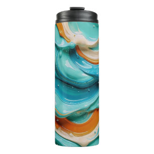 Abstract Swirling Teal and Orange Glossy Fluid Thermal Tumbler