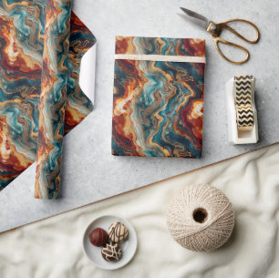 Abstract Swirling Tones with Reds, Blues, Golds Wrapping Paper