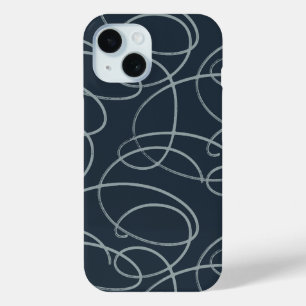 Abstract Swirling Vine Minimalist Line Art Navy iPhone 15 Case