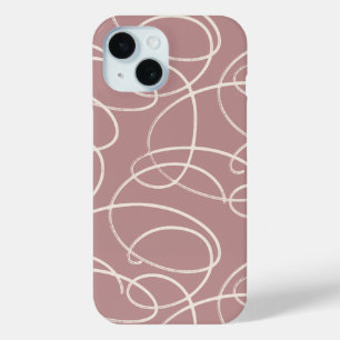 Abstract Swirling Vine Minimalist Line Art Pink iPhone 15 Case