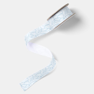 Abstract Swirling Vine Modern Line Art White Blue Satin Ribbon