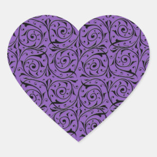 Abstract Swirling Vines Purple and Black Heart Sticker