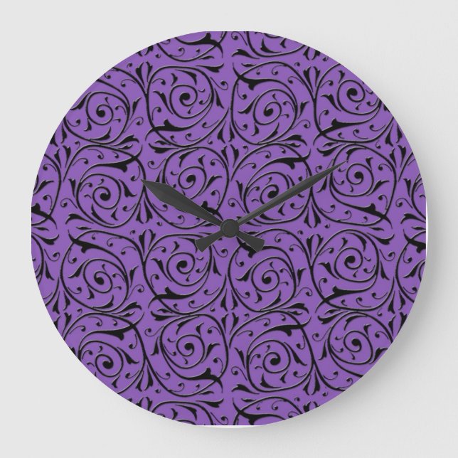 Abstract Swirling Vines Purple and Black Large Clock (Front)