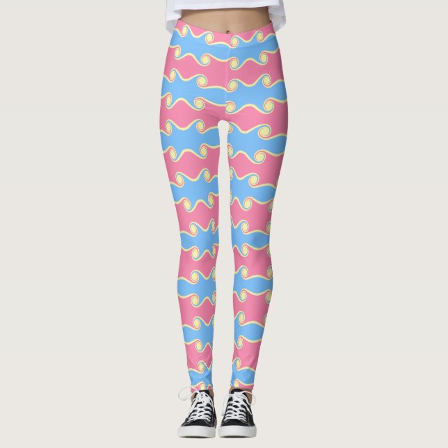 Abstract Swirling Waves in pastel colours Leggings (Front)